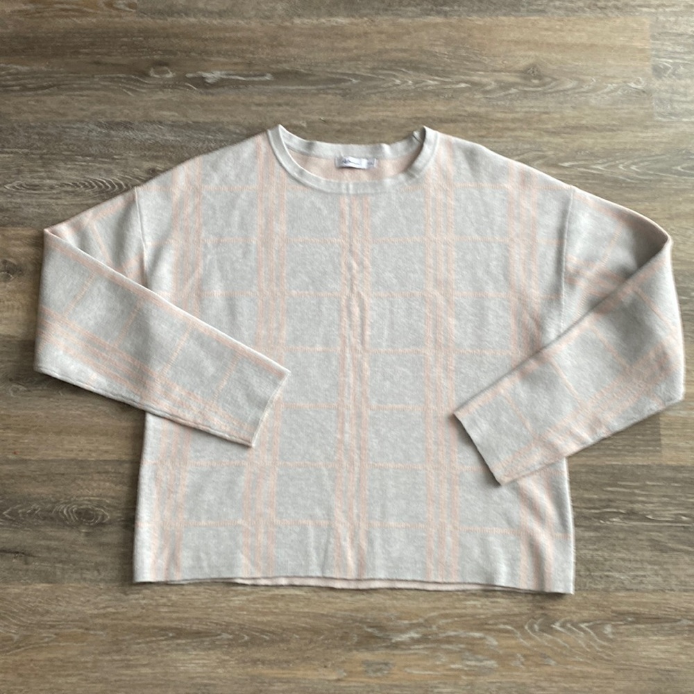 Reitmans Petite Cream Sweater with Soft Peach Plaid